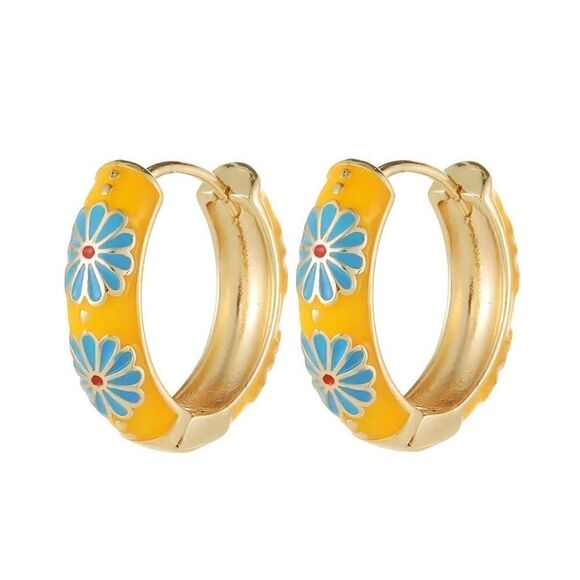 Dark Yellow Enamel Huggie Earrnings #616 - Picture 3 of 4